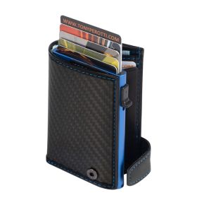 Furbo Carbon leather RFID card holder (blue) with banknote and coin pocket