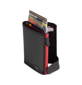 Furbo Carbon leather RFID card holder (red) with banknote and coin pocket