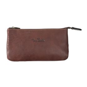 Vegetale leather 2 compartment zippered key pouch