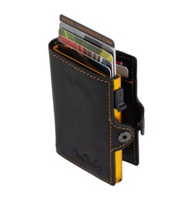 Furbo Vegetale Ladies leather RFID card holder (yellow) with banknote and outside pocket