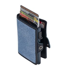 Furbo Jeans leather RFID card holder with banknote and outside pocket, ton-sur-ton stitching