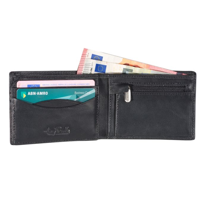 Small leather men's wallet with zip pocket for change