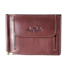 Leather men's wallet with paper money clip and coinpocket