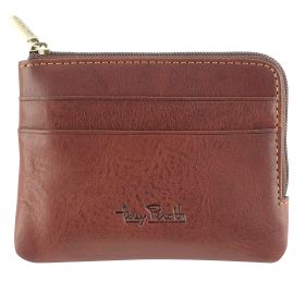 Leather key holder with zipper and 2 credit card slots 