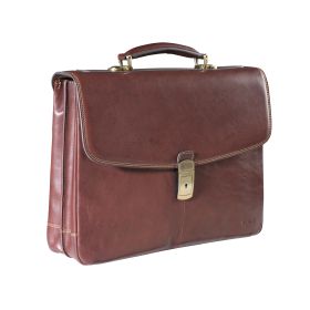 Leather laptop bag 2-compartment with flap closure