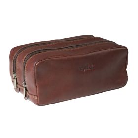 Leather toiletry bag 2 compartments