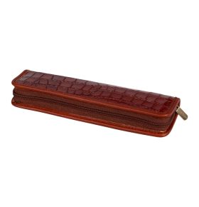 Leather Croco pen case with zipper for 2 pens