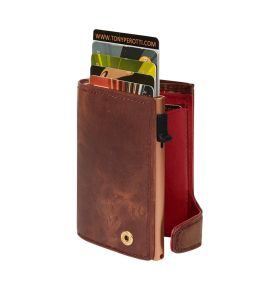 Furbo Arno Pull-up leather RFID card holder (brown) with banknote and coin pocket
