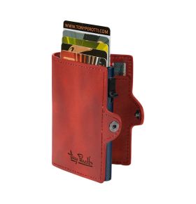 Furbo Arno Pull-up leather RFID card holder (blue) with banknote and outside pocket