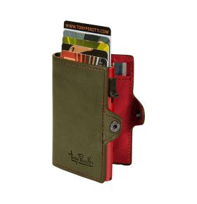 Furbo Arno Pull-up leather RFID card holder (red) with banknote and outside pocket