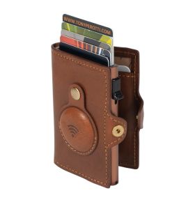 Furbo leather RFID cardholder with banknote pocket and AirTag pouch