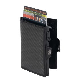 Furbo Carbon leather RFID card holder (black) with banknote and outside pocket