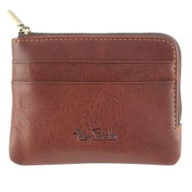 Vegetale leather zippered key pouch with 2 credit card pockets