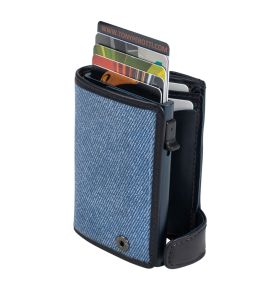 Furbo Jeans leather RFID card holder with banknote and coin pocket, ton-sur-ton stitching