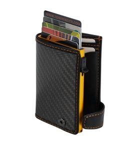 Furbo Carbon leather RFID card holder (yellow) with banknote and coin pocket