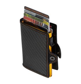 Furbo Carbon leather RFID card holder (yellow) with banknote and outside pocket