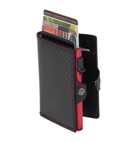 Furbo Carbon leather RFID card holder (red) with banknote and outside pocket