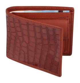 Croco leather billfold with coin pocket, large