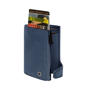 Furbo Arno Pull-up leather RFID card holder (blue) with banknote and coin pocket