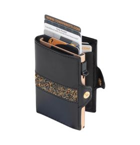 Furbo leather RFID card holder with Swarovski Crystals, banknote and coin pocket